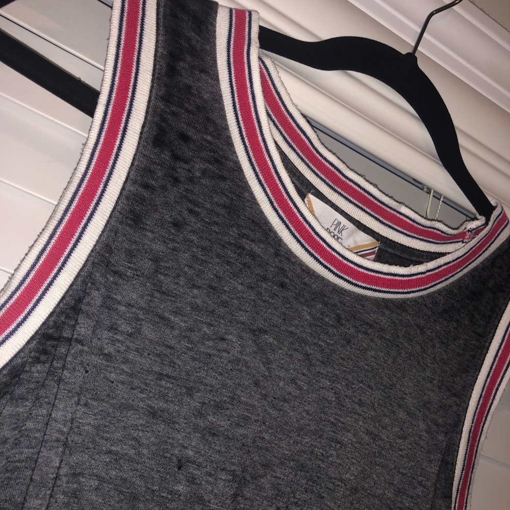 Sz L Grey Jersey & Red Ribbed Tank Top w Tie-Front